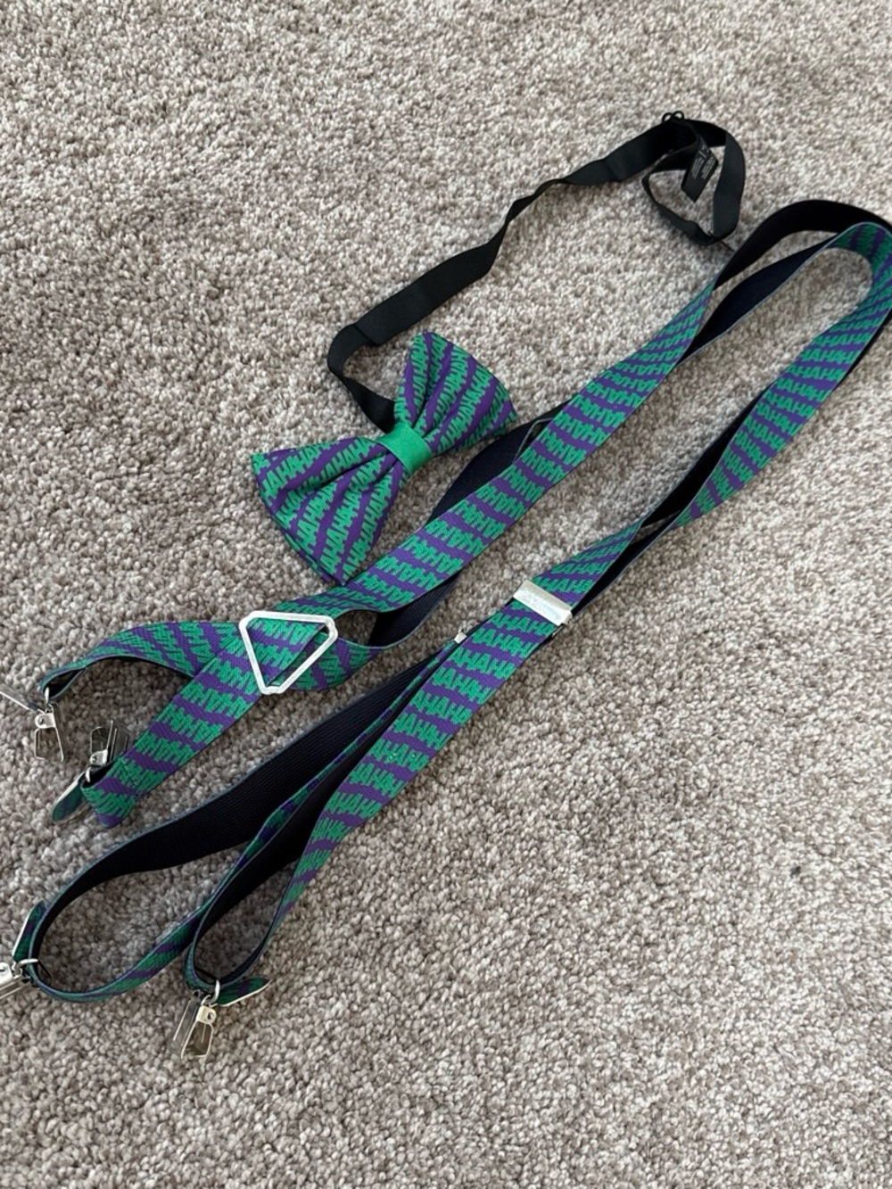 Jocker costume Green & Purple Suspenders with Matching Bow Tie